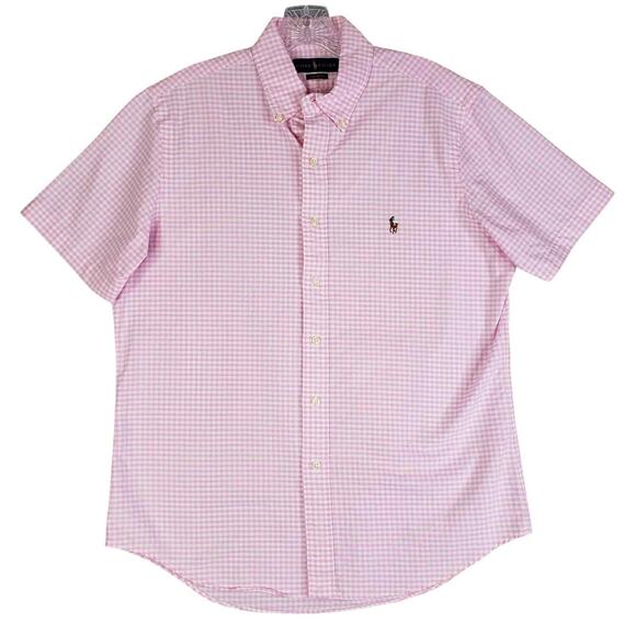 Polo Ralph Lauren Shirt Oxford Mens Size Medium M Pink Plaid Button Down SS - Picture 2 of 9